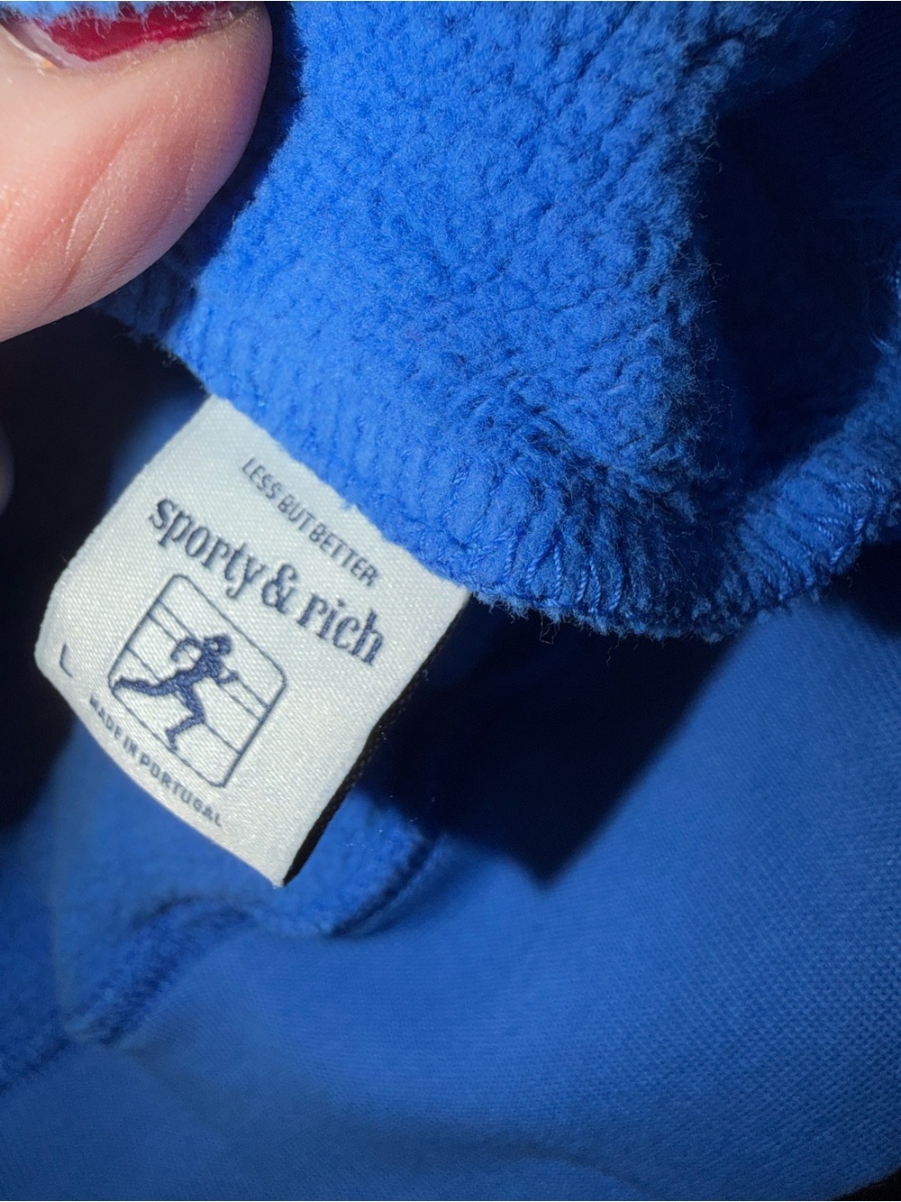 NWOT SIZE L Sporty & Rich Light Blue V-Neck Sweater with Cream Trim and Crest - Picture 3 of 3